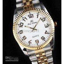 Good Price Men Quartz Wristwatch Two-tone White Dial Stainless Steel