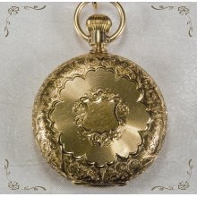 Gorgeous Vintage Solid 14k Yellow Gold Monogram Elgin Pocket Watch