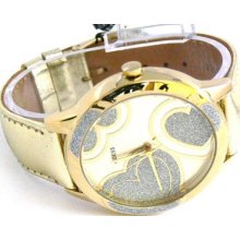 Guess Leather Collection Heart Watch For Women Gold Color