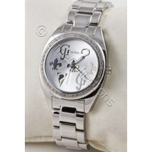 Guess ? Logo Symbol Swarovski Ss Silver Bracelet Lady Watch W85012l3