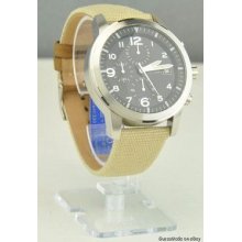 Guess Men Watch Creme Canvas Leather U11650g1 Usa