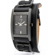 Guess U95139g1 Men's Black Leather Cuff Strap Watch