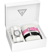 Guess Watch, Womens White, Pink and Black Croco Leather Interchangeabl