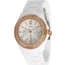 Guess White Polycarbonate Multifunction Ladies Crystal Watch U0062l6