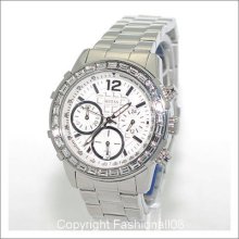 Guess Women Silver Tone Chronograph Crystal Watch U0016l1