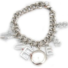 Guess Women's Round Analog Watch Logo Charm Bracelet W85102l1 Silver