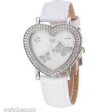 Guess Women's U95180l1 Crystal Accented White Dial White Leather Band Watch