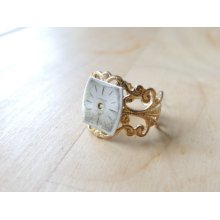 Hamilton watch face brass filigree steampunk ring