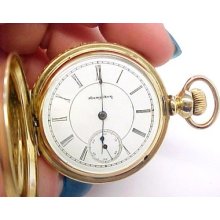 Hampden Antique 1896 Pocket Watch 20 Year Gold Filled Full Hunter Case / Size 6