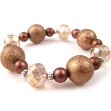 Handcrafted Jewelry - Brown Crystal Glass Beads Handmade Stretch Bracelet