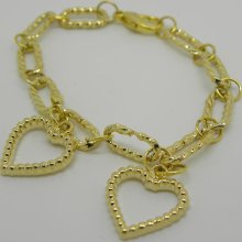 Handmade Gold Plated Heart Charms Bracelet Ships from USA Immediately (B01)