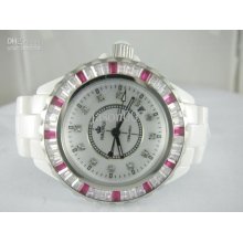 Haorui Two Tone Diamond Dive Quartz Ladies Watch White Fully Real Ce