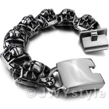 Heavy Stainless Steel Bangle Bracelet Chain Men Silver Skull Xb0206