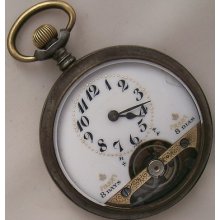 Hebdomas Pocket Watch Open Face Steel Case 50 Mm. Aside Enamel Dial Running