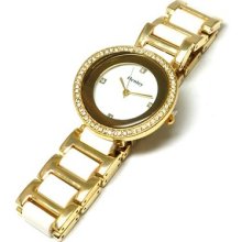 Henley Glamour Gold & White Watch, Diamante Crystals