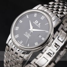 High Level Quartz Calendar Men's Black Face Steel Clock Analog Wrist Watch 8038