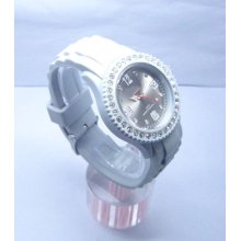 Hot Jelly Quartz Sport Watch Silicone Watch With A Row Of Diamond Unisex