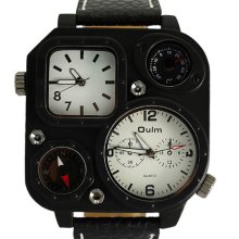 Hot Stylish Leather Strip Male Quartz Tempreture Compass Sub-dial Boy Wristwatch