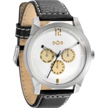 House of Marley Mens Billet Chronograph Stainless Watch - Black Leather Strap - White Dial - WM-FA005-IO