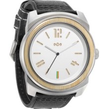 House of Marley Mens Capsule Analog Stainless Watch - Black Leather Strap - White Dial - WM-FA006-IO