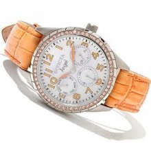 Invicta Ladies Angel Quartz Crystal Accented Orange Leather Watch 12606