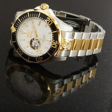 Invicta Mens Grand Diver Automatic Open Heart White Dial Two Tone Bracelet Watch