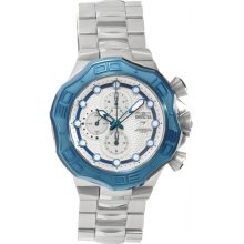 Invicta Men's Pro Diver Chronograph Stainless Steel Case and Bracelet Silver Tone Dial Blue Tone Bezel Date Display 12433