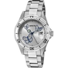 Invicta Women's 12833 Pro Diver Silver Dial Crystal Accented Butterflies Watch