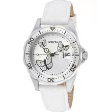 Invicta Women's Pro Diver Silver Dial White Genuine Calf Leather