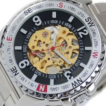 Iron Luxury Stainless Steel Sport Mechanical Watch Mens Automatic Hour Skeleton