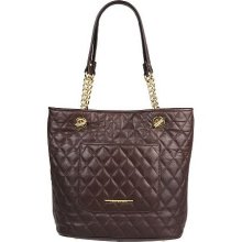 Isaac Mizrahi Live! Quilted Leather Tote with Chain Detail - Fudge - One Size