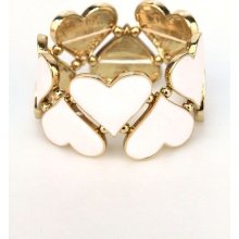 Ivory Gold Hearts Love Stretch Bracelet