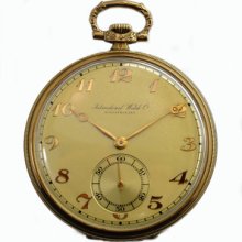 Iwc Schaffhausen International Watch Co. Antique Gold Pocket Watch Deco Style