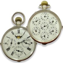 Jcr_m Perpetual Calendar, Moon Phase, With 7 Time Zone Pocket Watch Rare