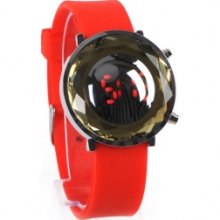 Jelly Digital Mirror Unisex Silicone Sports Candy Led Watches - Red