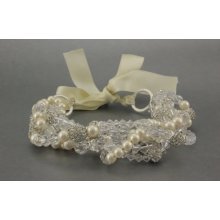 JENNA Wedding Jewelry Crystal Bracelet --Multi-Strand Swarovski Crystal and Pearl Twisted Silk Satin Tie Bracelet from Camilla Christine