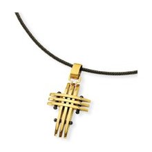 Jewelryweb Stainless Steel Gold Color IP-plated Cross Necklace 16 Inch