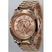 Jumbo Boy Friend Rose Gold Plate Case & Band 3d Rose Gold Dial Metal Band Watch