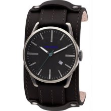 Kahuna Men's Quartz Watch With Black Dial Analogue Display And Black Leather Cuff Kuc-0039G