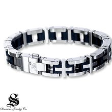 Kay Jewelers Men's Link Bracelet Diamond Accent Stainless Steel/Rubber- Men's Jewelry