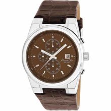 Kenneth Cole Mens New York Chronograph Stainless Watch - Brown Leather Strap - Brown Dial - KC1766