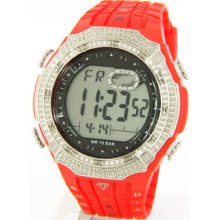 King Master Silver Red Diamond Digital Mens Joe Rodeo Aqua Watch $450