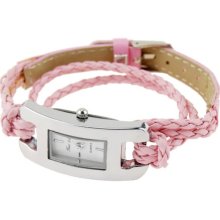 Knitting Leather Band Style Fashionable Stainless Steel Wrist Watch for Women - Leather - Pink