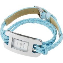 Knitting Leather Band Style Fashionable Stainless Steel Wrist Watch for Women - Leather - Blue