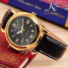 Ks Luxury Mechanical Automatic Auto Black Leather Analog Classic Men Sport Watch