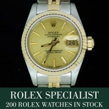 Ladies 18ct Gold & Steel Rolex Datejust With Classic Champagne Dial - Uk Seller