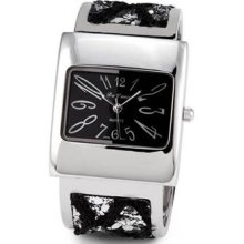 Ladies Black Glitter Silver Tone Quartz Bracelet Watch