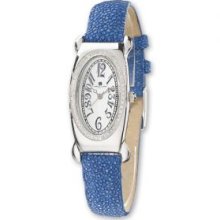 Ladies Charles Hubert Blue Stingray Band White Oval Dial Watch