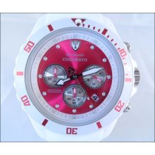 Ladies Detomaso Colorato White & Hot Pink Chronograph 44mm Watch Dt2019-l