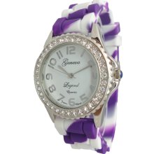 Ladies Mens Purple White Tie Dye Collegiate Kansas State Crystals Silicon Watch